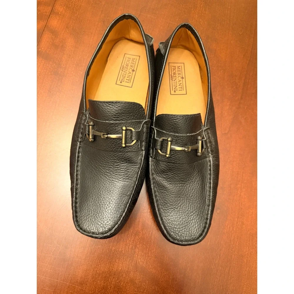 Mercanti Fiorentini Black Pebbled Leather Horsebit Driving Loafers 10.5 M